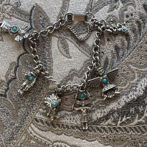 Silver Charm Bracelet with Turquoise Accents